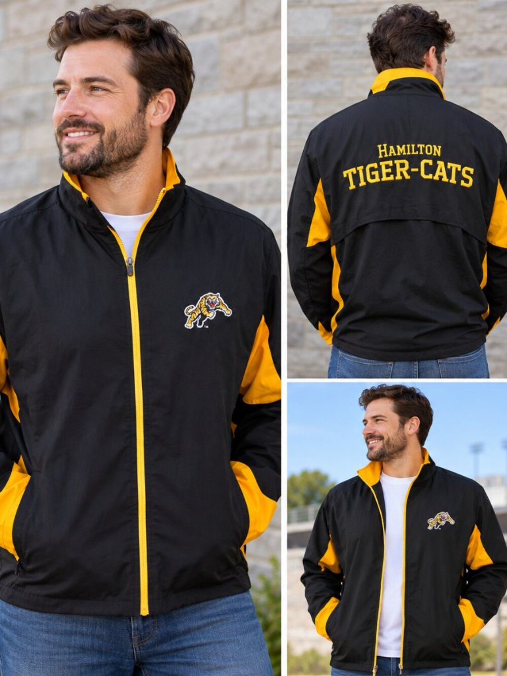 Hamilton Tiger-Cats CFL Full Zip Windbreaker Jacket Men's XL Black Gold